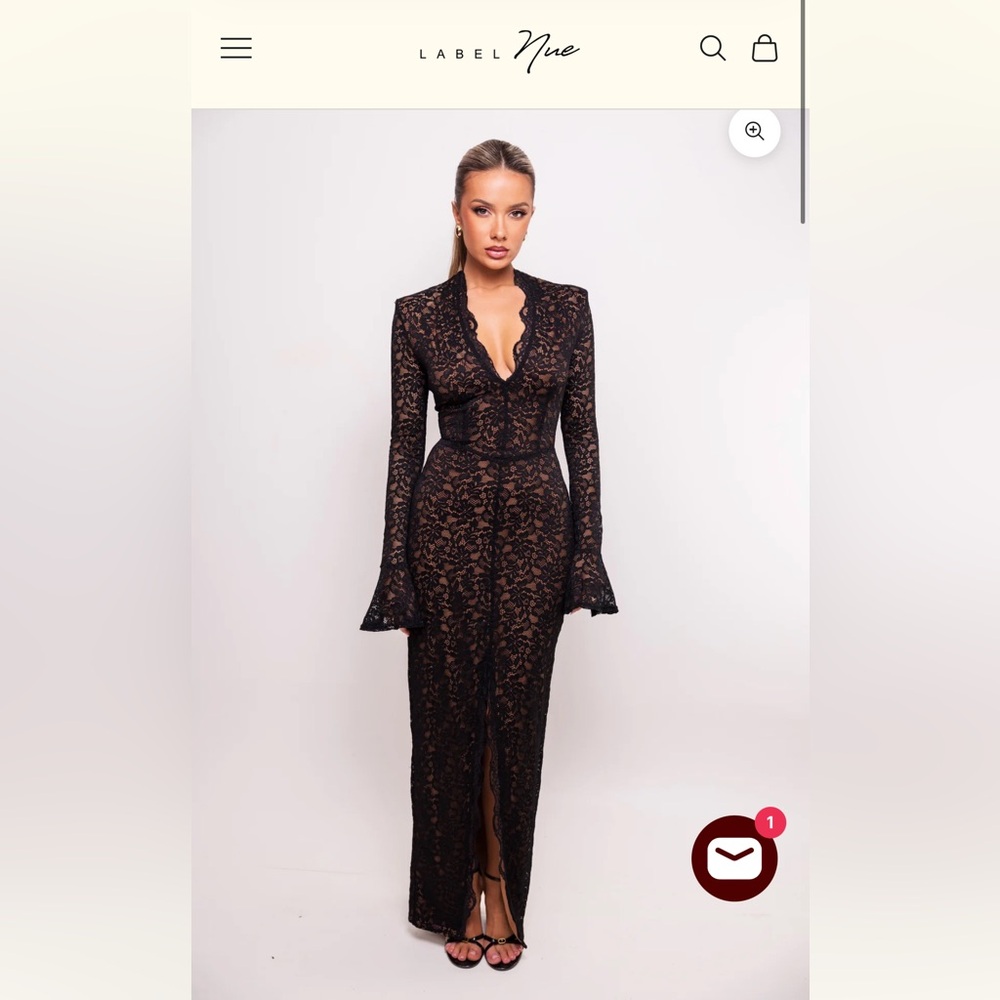 Label Nue Agnesse Black Long Sleeve Lace Maxi Dress Large
